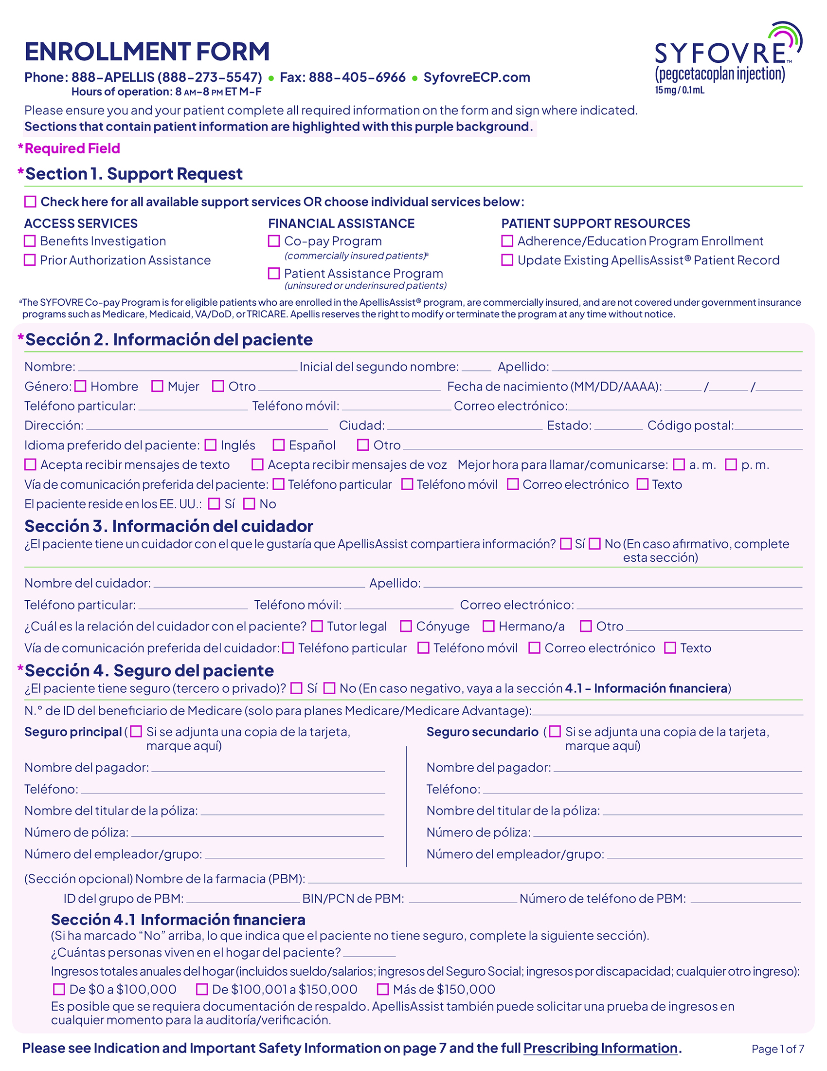 SYFOVRE® (pegcetacoplan injection) Spanish ApellisAssist Enrollment Form thumbnail